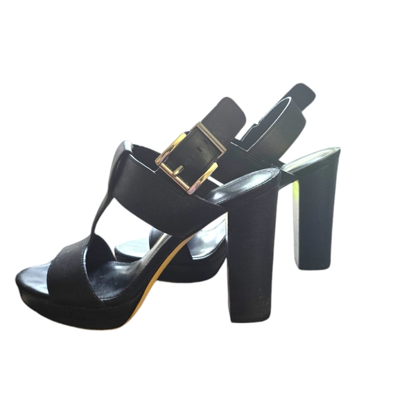 Michael kors Becker Black leather platform women’s block heels with adjustable - Picture 4 of 5